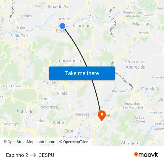 Espinho 2 to CESPU map