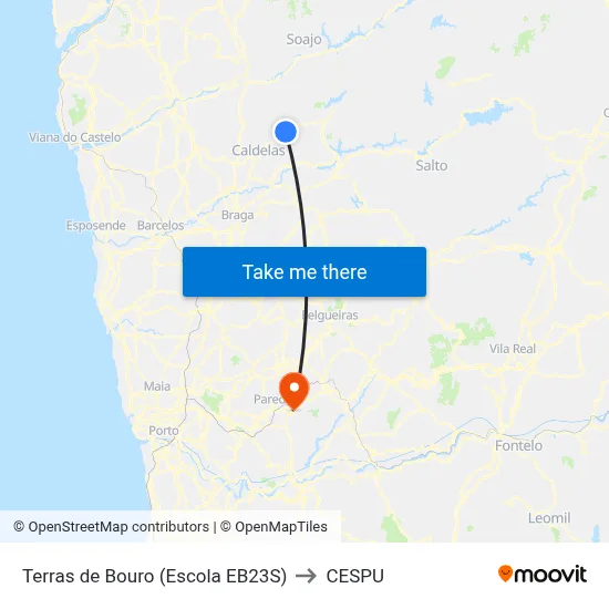 Terras de Bouro (Escola EB23S) to CESPU map