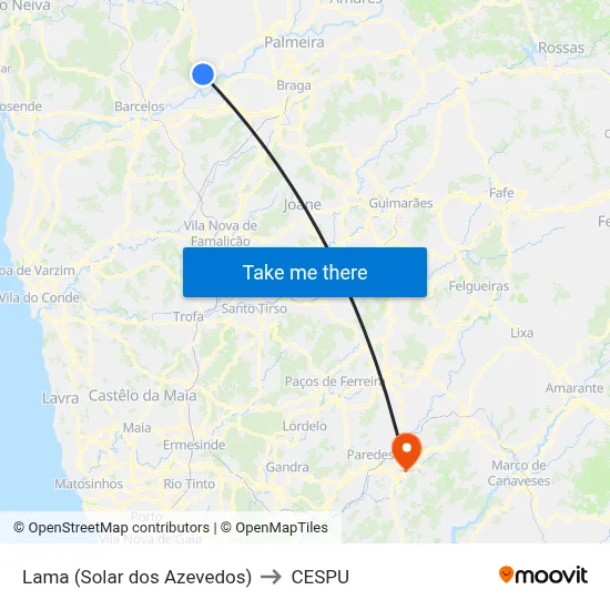 Lama (Solar dos Azevedos) to CESPU map