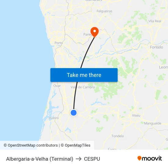 Albergaria-a-Velha (Terminal) to CESPU map