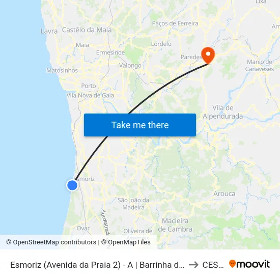 Esmoriz (Avenida da Praia 2) - A | Barrinha de Esmoriz to CESPU map
