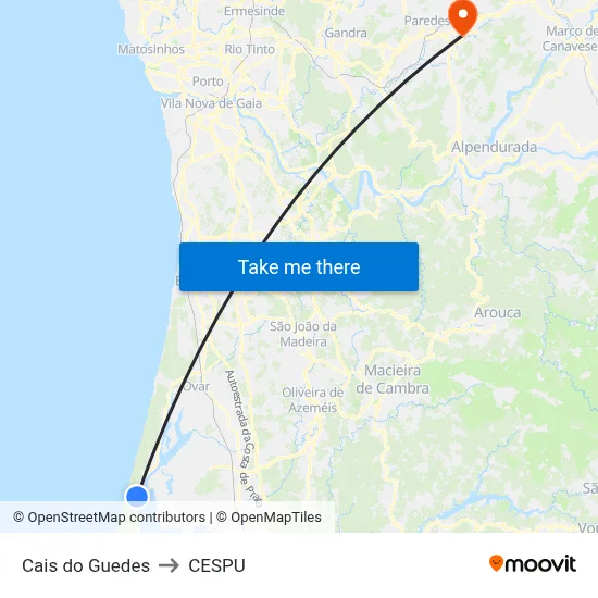 Cais do Guedes to CESPU map