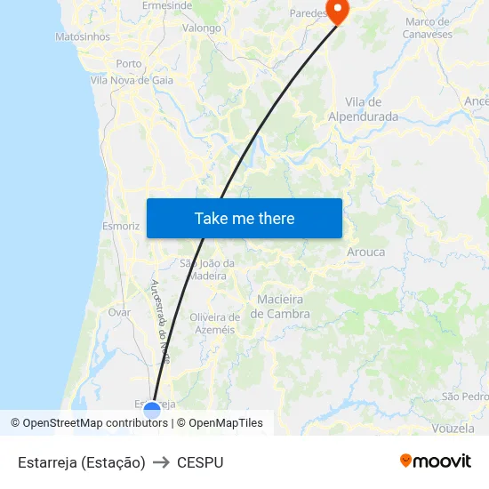 Estarreja (Estação) to CESPU map