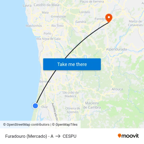 Furadouro (Mercado) - A to CESPU map