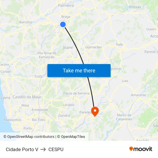 Cidade Porto V to CESPU map