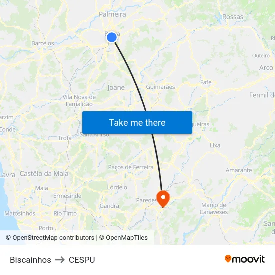 Biscainhos to CESPU map