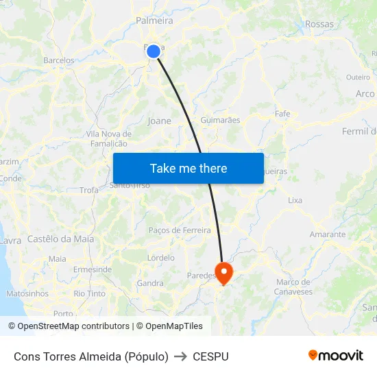 Cons Torres Almeida (Pópulo) to CESPU map