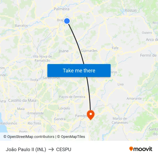 João Paulo II (INL) to CESPU map
