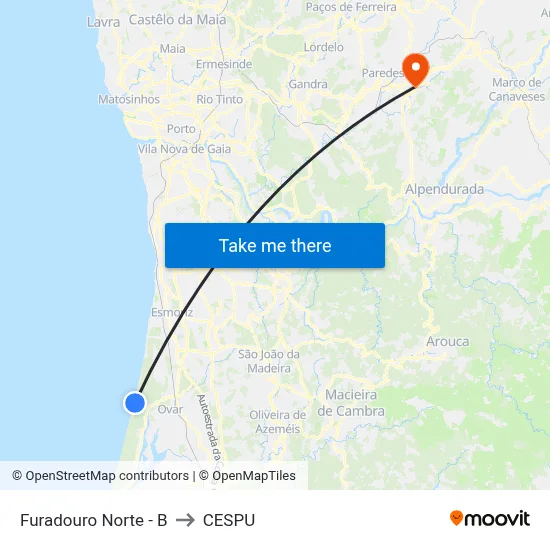 Furadouro Norte - B to CESPU map