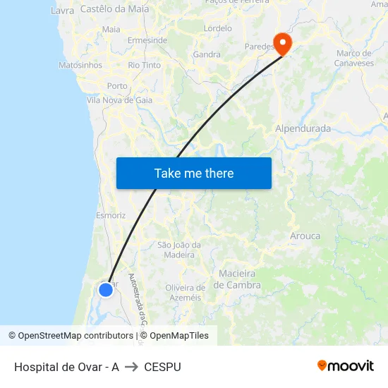 Hospital de Ovar - A to CESPU map
