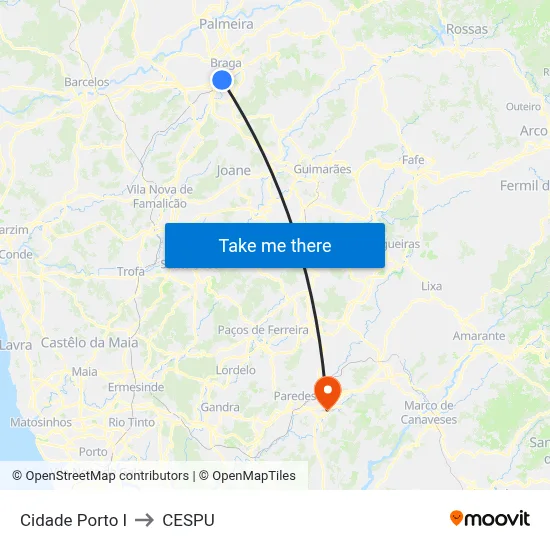 Cidade Porto I to CESPU map