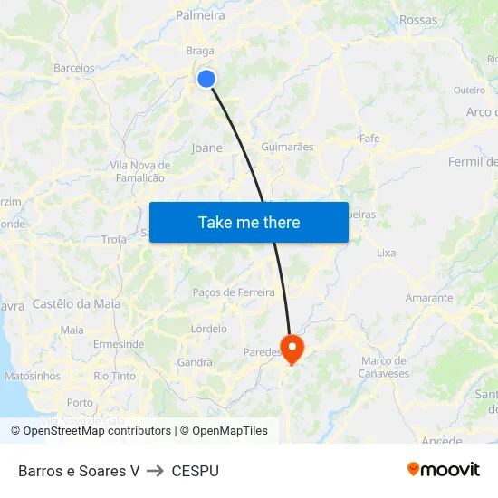 Barros e Soares V to CESPU map