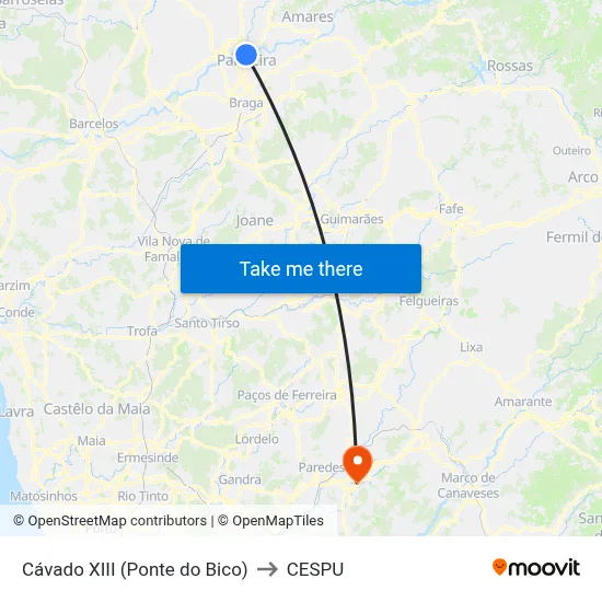 Cávado XIII (Ponte do Bico) to CESPU map