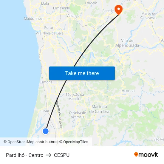 Pardilhó - Centro to CESPU map