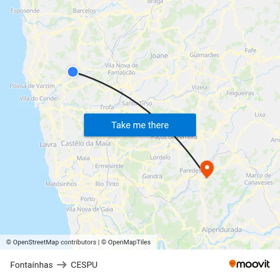 Fontaínhas to CESPU map