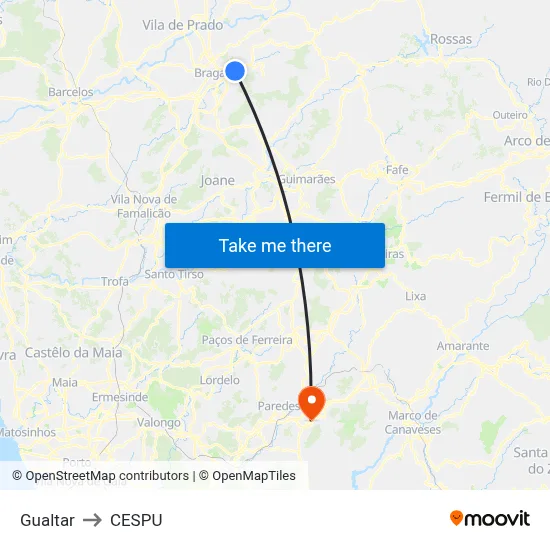 Gualtar to CESPU map