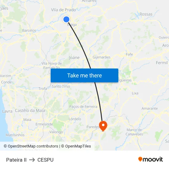 Pateira II to CESPU map