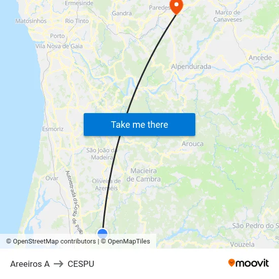 Areeiros A to CESPU map