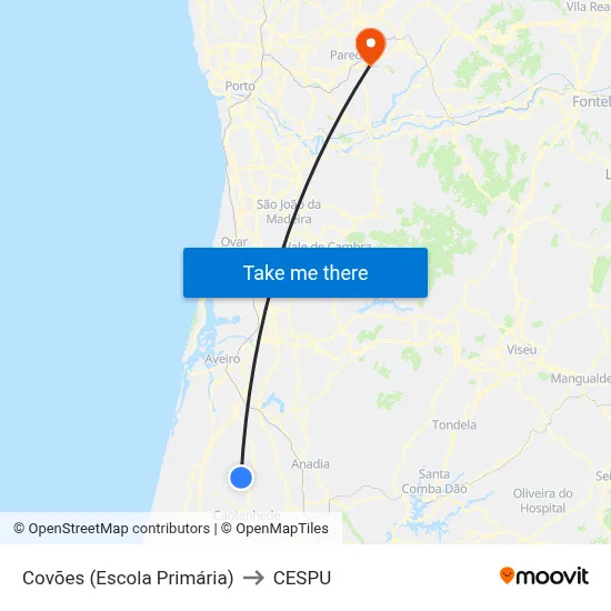 Covões (Escola Primária) to CESPU map