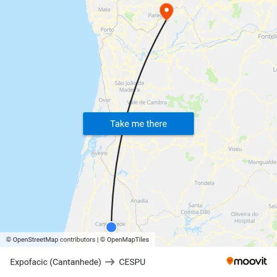 Expofacic (Cantanhede) to CESPU map