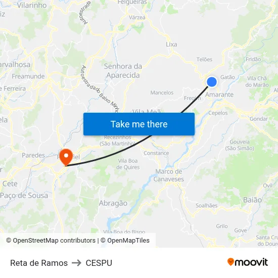 Reta de Ramos to CESPU map
