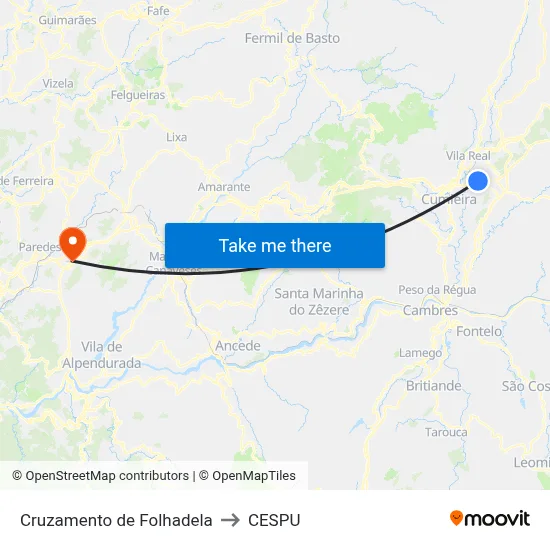 Cruzamento de Folhadela to CESPU map