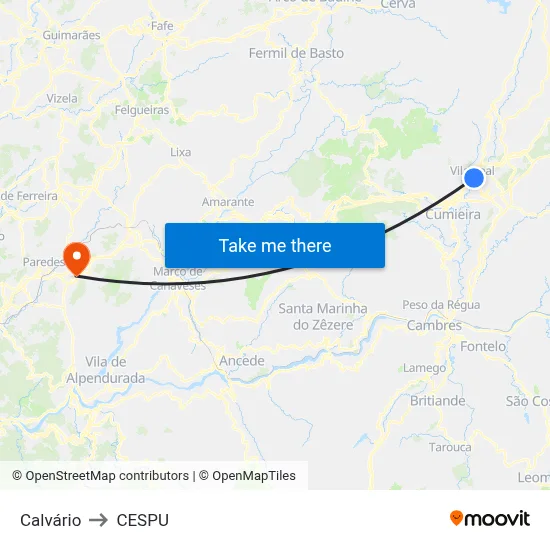 Calvário to CESPU map