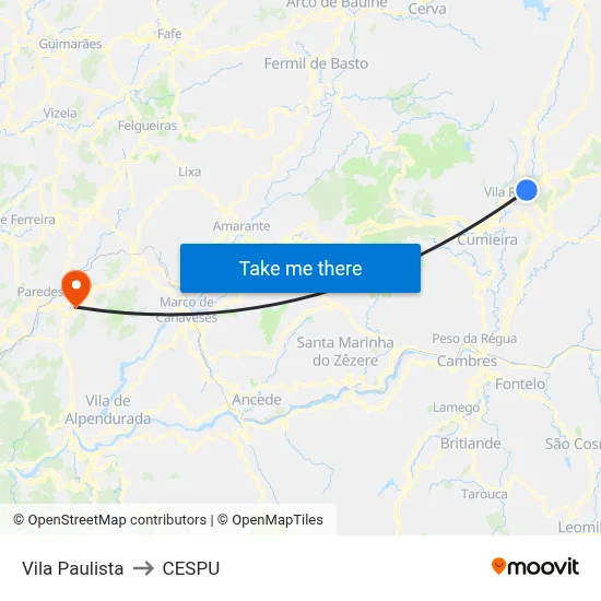 Vila Paulista to CESPU map
