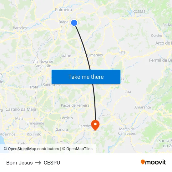 Bom Jesus to CESPU map