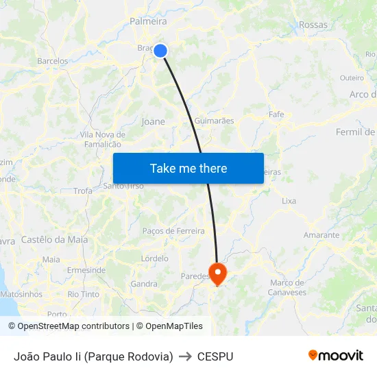 João Paulo Ii (Parque Rodovia) to CESPU map