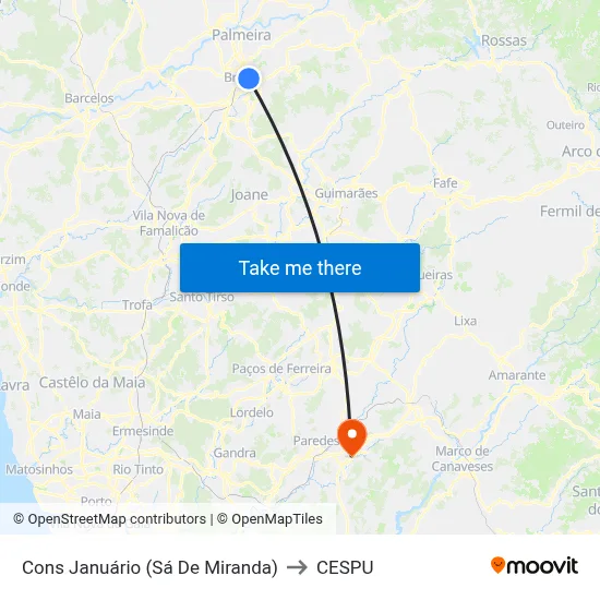 Cons Januário (Sá De Miranda) to CESPU map