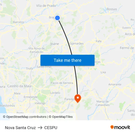 Nova Santa Cruz to CESPU map