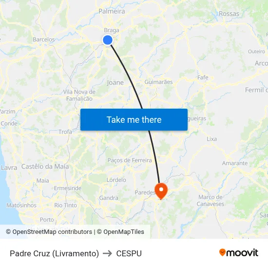 Padre Cruz (Livramento) to CESPU map