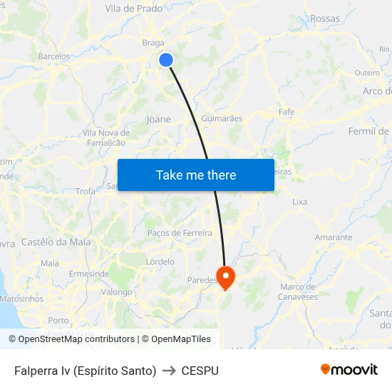 Falperra Iv (Espírito Santo) to CESPU map