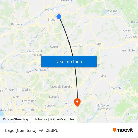 Lage (Cemitério) to CESPU map