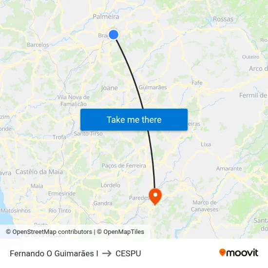 Fernando O Guimarães I to CESPU map