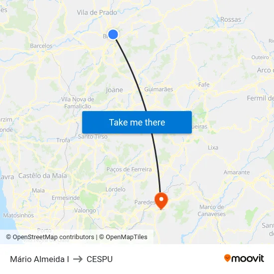 Mário Almeida I to CESPU map