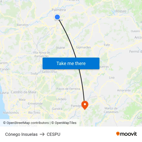 Cónego Insuelas to CESPU map