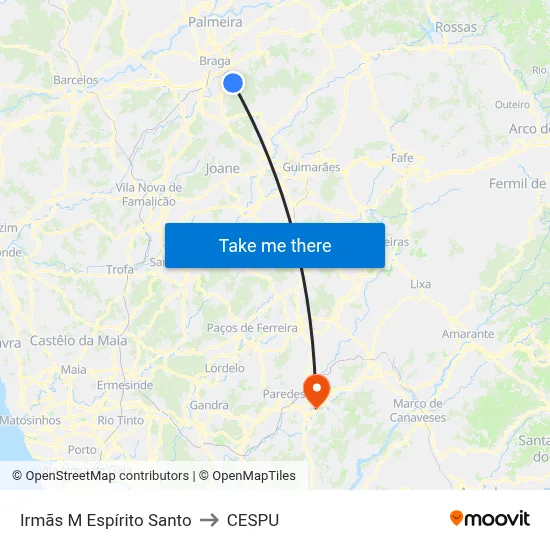 Irmãs M Espírito Santo to CESPU map
