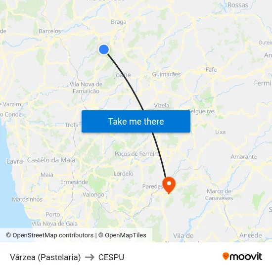 Várzea (Pastelaria) to CESPU map
