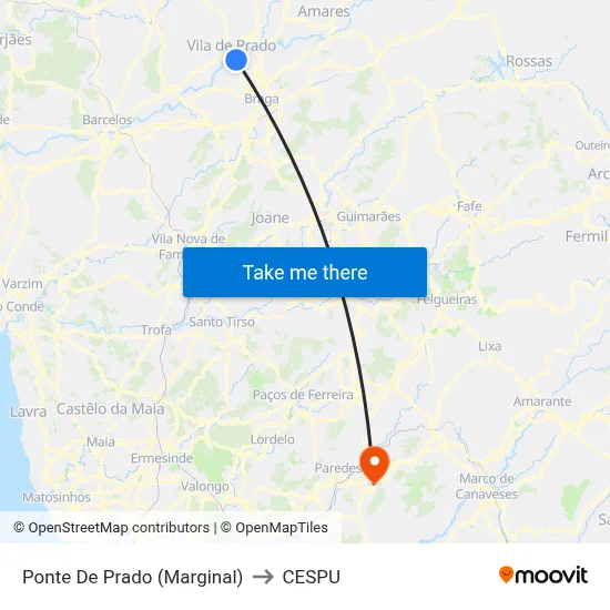 Ponte De Prado (Marginal) to CESPU map