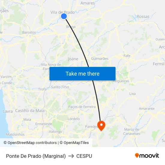 Ponte De Prado (Marginal) to CESPU map