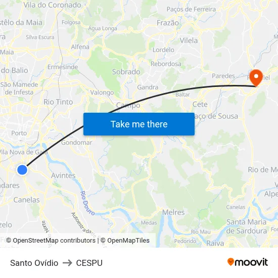 Santo Ovídio to CESPU map