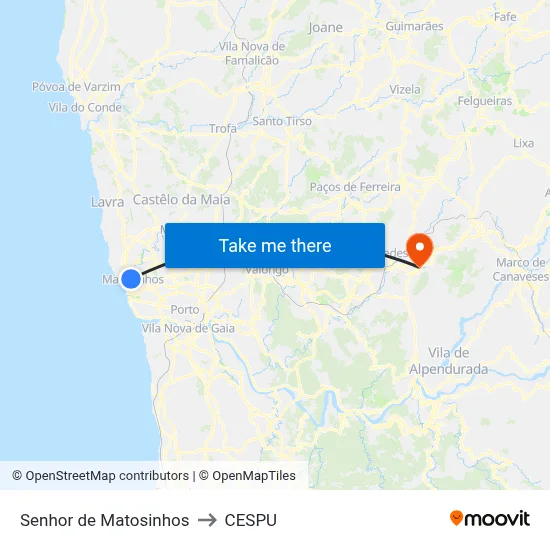 Senhor de Matosinhos to CESPU map