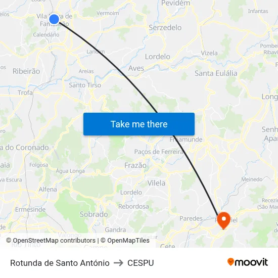 Rotunda de Santo António to CESPU map