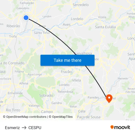 Esmeriz to CESPU map