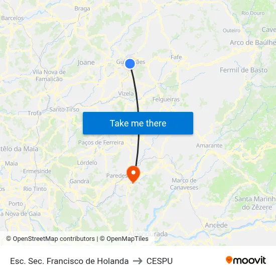 Esc. Sec. Francisco de Holanda to CESPU map