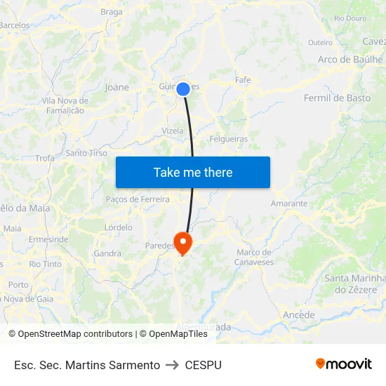 Esc. Sec. Martins Sarmento to CESPU map