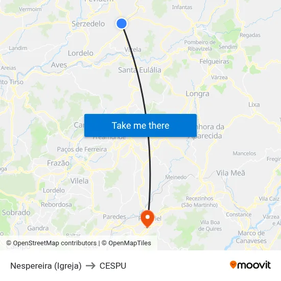 Nespereira (Igreja) to CESPU map