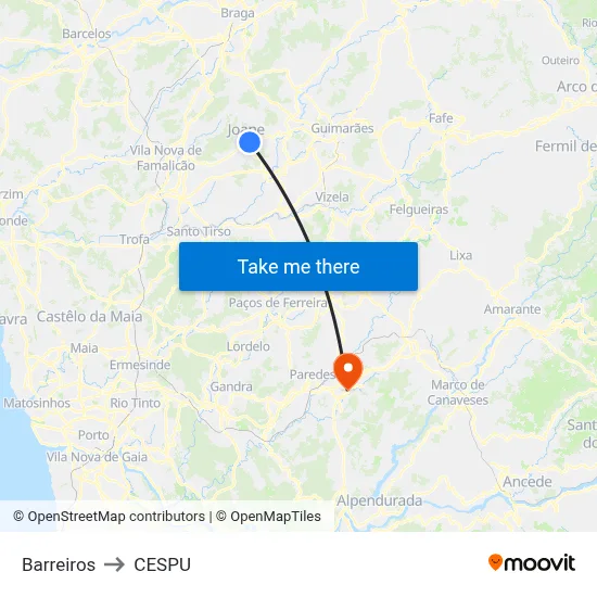 Barreiros to CESPU map